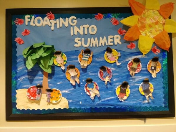 Floating into summer preschool bulletin board