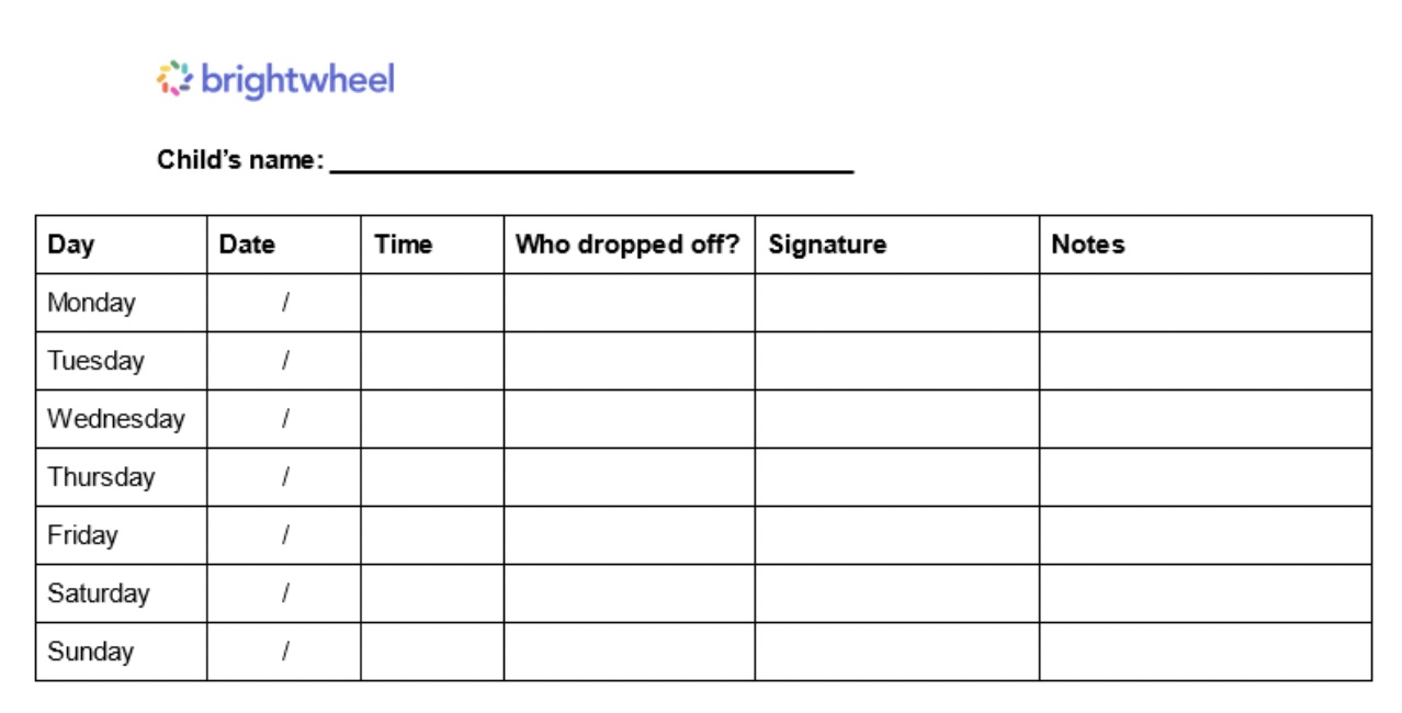 Sign-in sheet per child