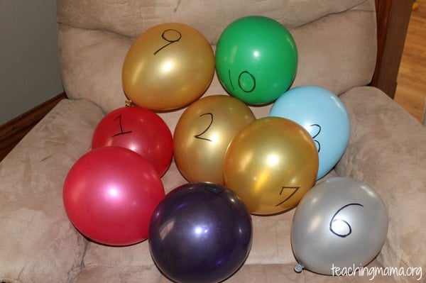 balloons with numbers 1-10