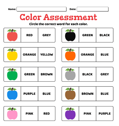 preschool color assessment 