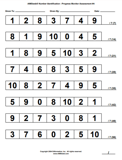 preschool number assessment 