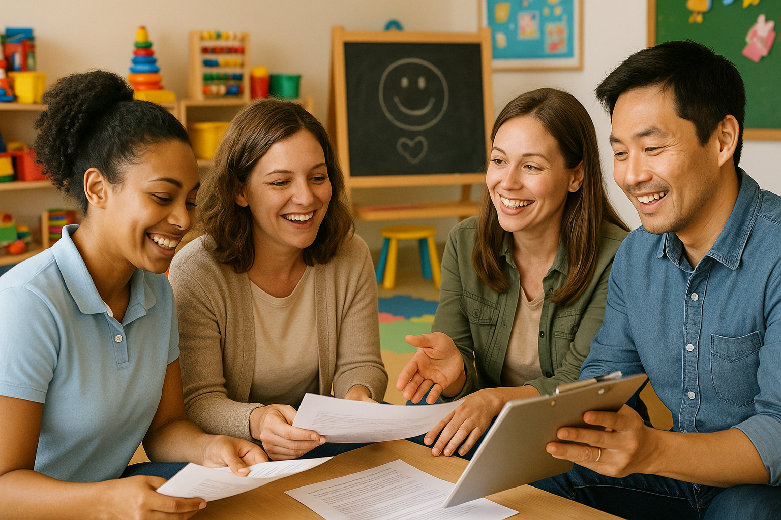 Childcare director reviewing a daycare policy change letter to parents