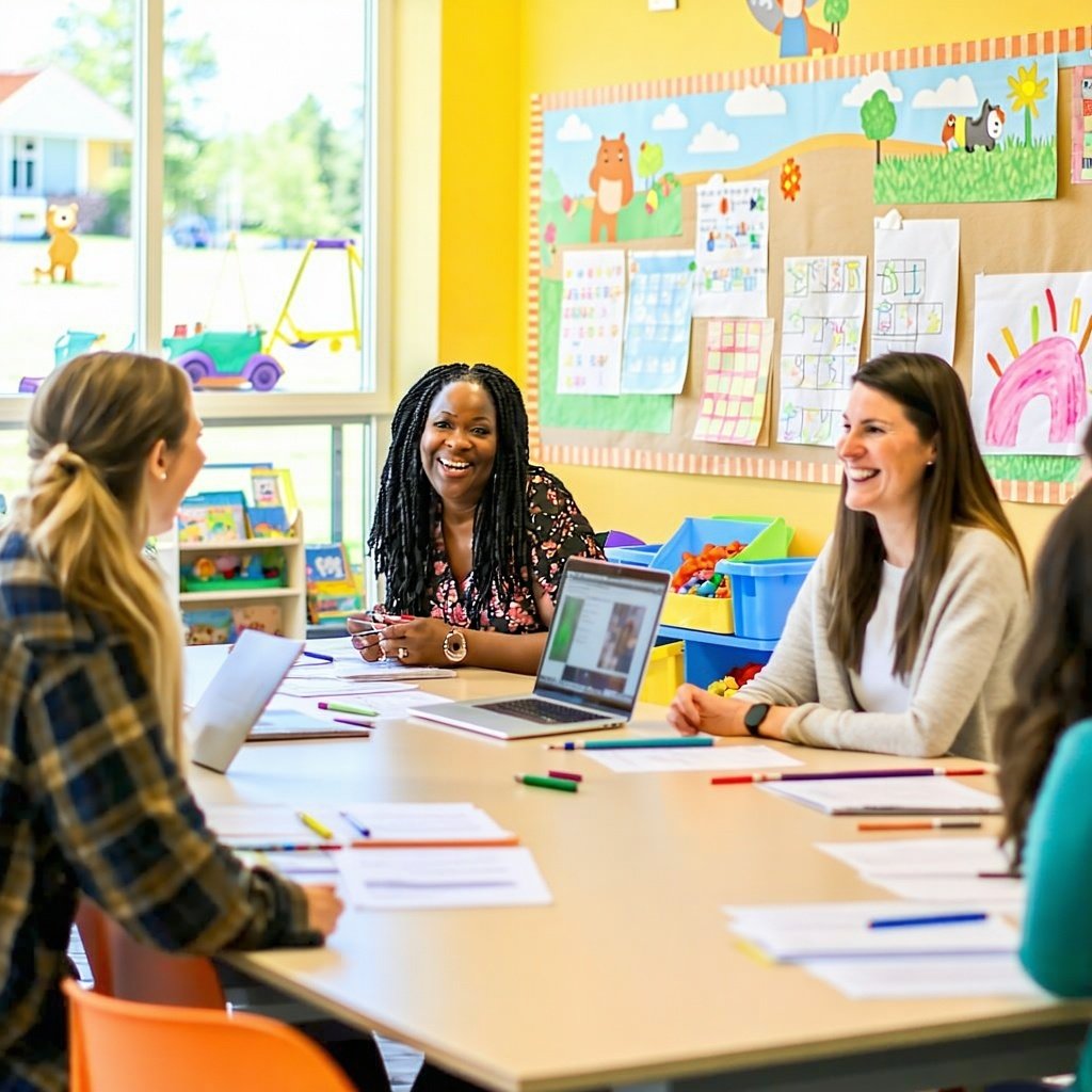 Educators collaborating at a conference table.
