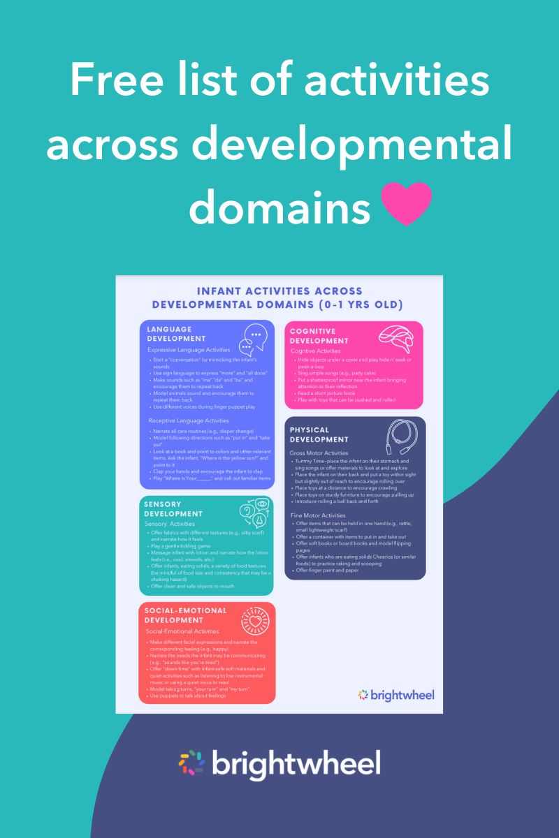 Download our free Activities Across Developmental Domains template- brightwheel
