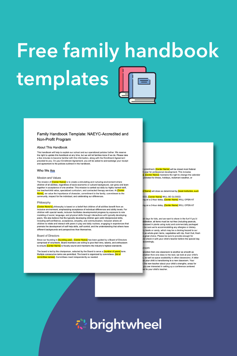 Download free family handbook templates - brightwheel