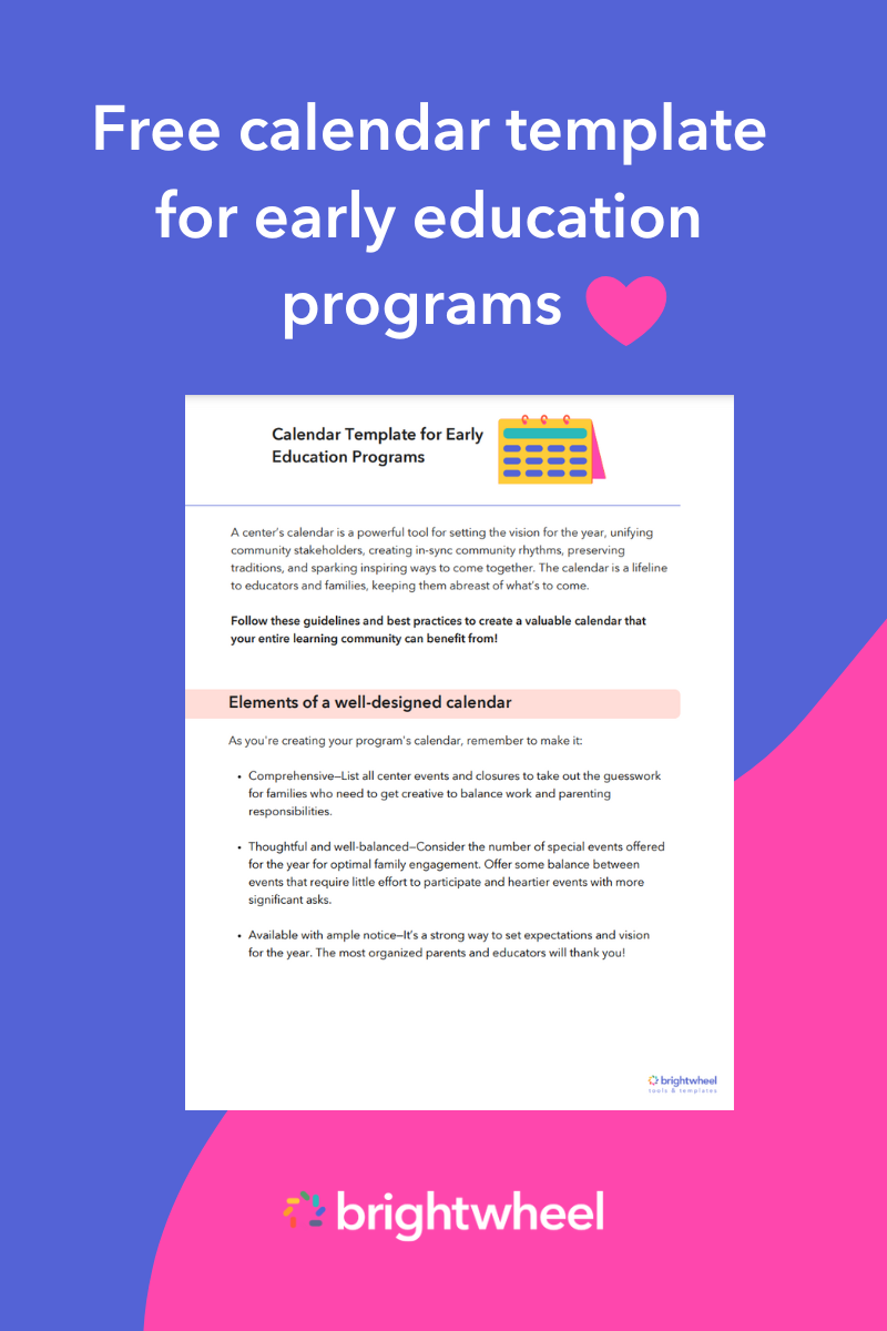 Free calendar template for early education programs